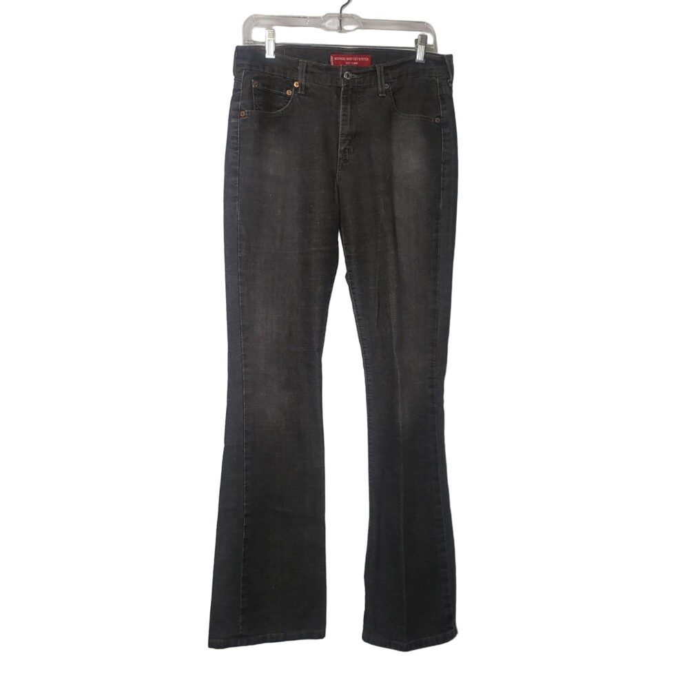 LEVIS Nouveau Boot Cut Stretch 515 Denim Jeans Distressed Black Size 6 Miss L